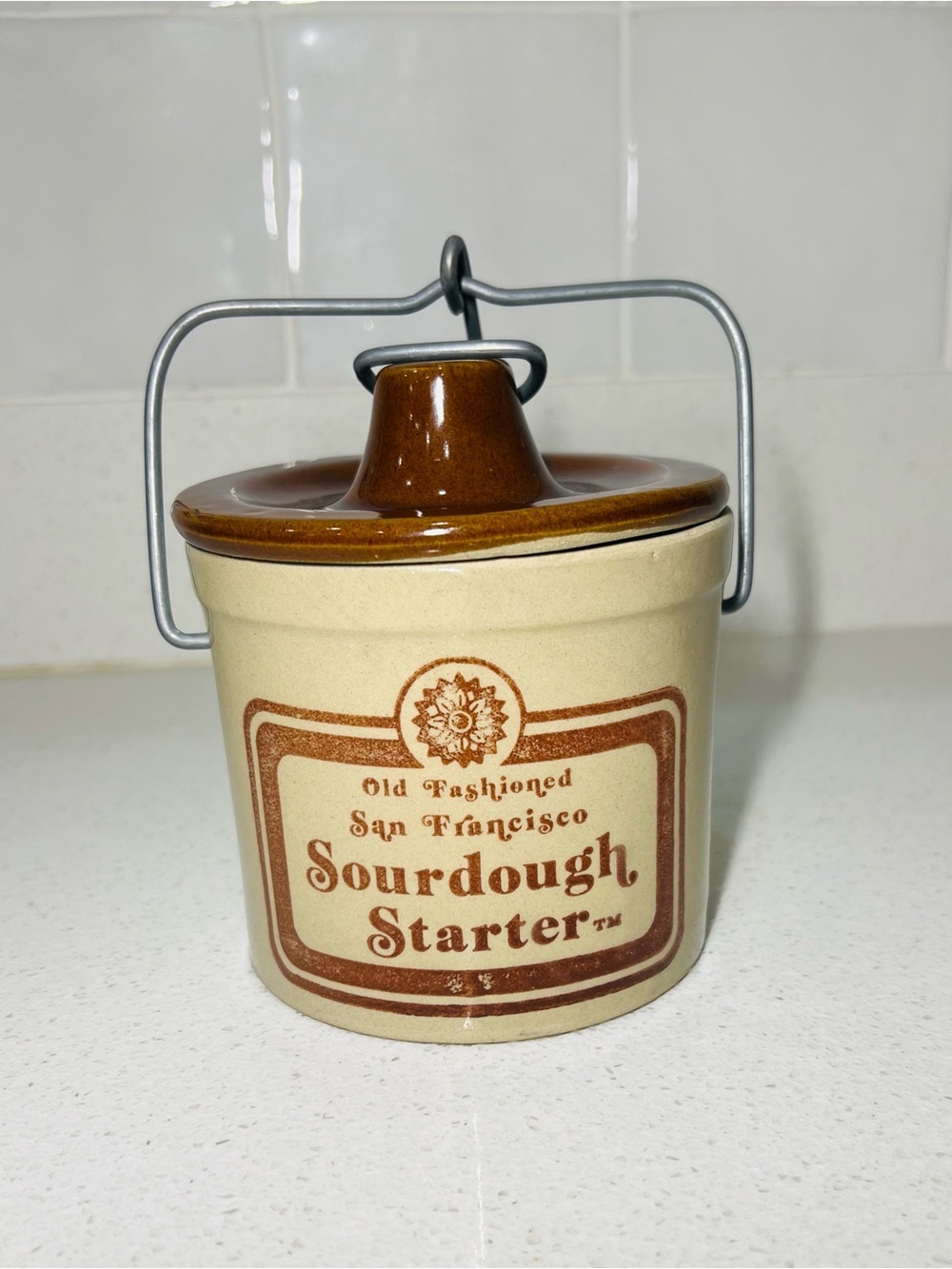 Sourdough Starter Crock Jar with Brown Lid